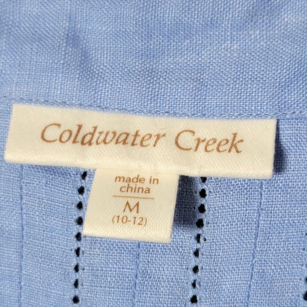 Coldwater Creek Womens Blue Linen Boho Pintuck 3/4 Sleeves Button Front Top M - Picture 8 of 10